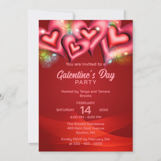 赤白熱［赤熱］光を放つとピンクのハートガレンティンの日 招待状 (正面)