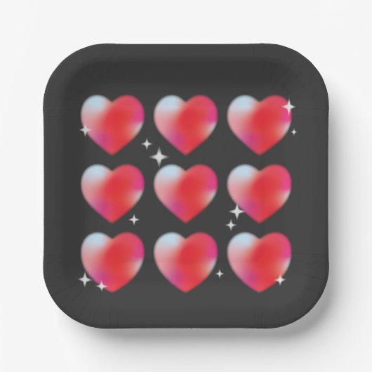 赤白熱［赤熱］光を放つハートバレンタインデー ペーパープレート (正面)
