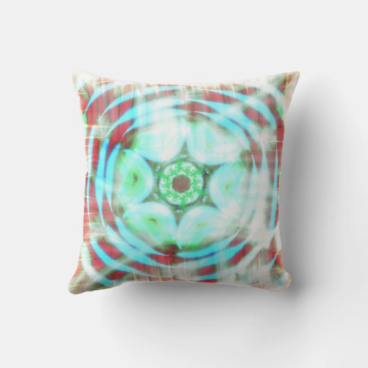 赤白熱［赤熱］光を放つ抽象芸術上のターコイズホイール クッション (裏面)