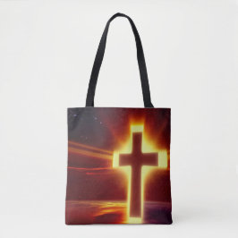 赤白熱［赤熱］光を放つ背景トートバッグに十字 トートバッグ