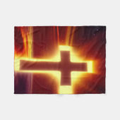 赤白熱［赤熱］光を放つ背景ブランケットの十字 フリースブランケット (正面(横))