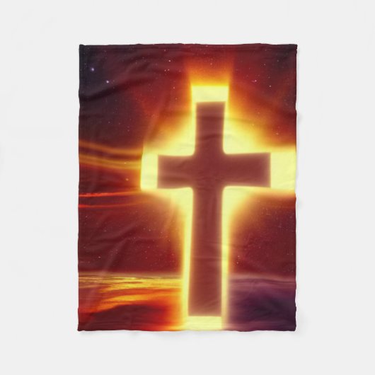 赤白熱［赤熱］光を放つ背景ブランケットの十字 フリースブランケット (正面)