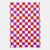 赤白紫のチェック柄パターンデザイン キッチンタオル (縦)