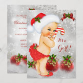 赤白緑のクリスマスベイビーシャワー 女の子 ブロンド 招待状 (正面/裏面)