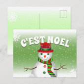 赤白緑のノスタルジックな雪だるま シーズンポストカード (正面/裏面)