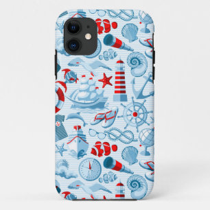 赤白航海のと青のパターン iPhone 11 ケース