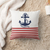 赤白航海の色のストライプいかり クッション (ブランケット)