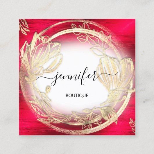 赤白金ゴールドフローラフレームQRCodeロゴ スクエア名刺 (正面)