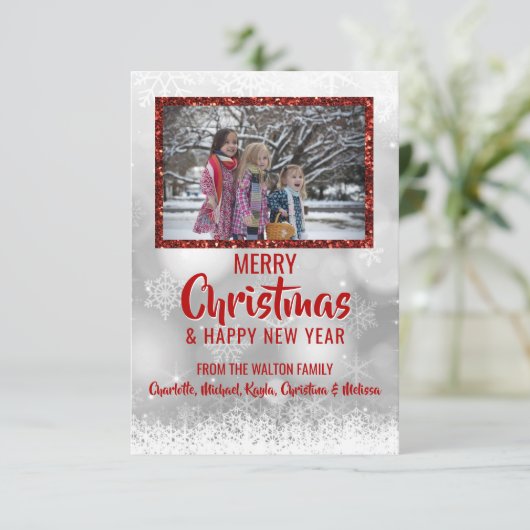 赤白雪グリッタークリスマス|写真 招待状 (スタンド正面)