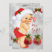 赤白雪緑クリスマスベビーシャワーガール 招待状 (正面/裏面)