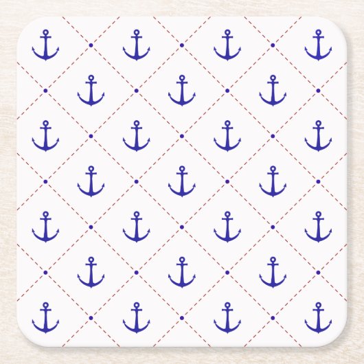 赤白青いかり遠くにボート スクエアペーパーコースター (正面)