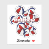 赤白青いバスケットボールに子供の名前 シール (シート)