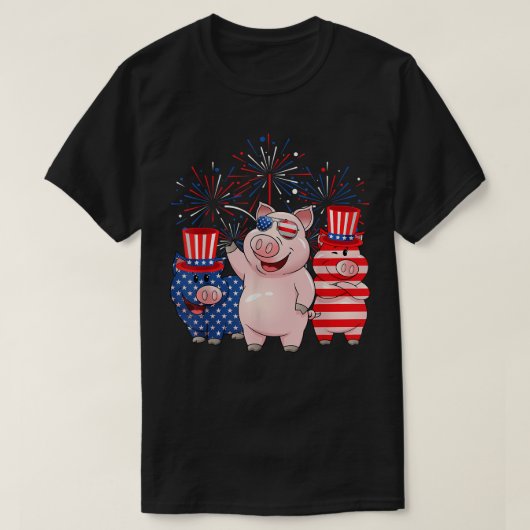 赤白青おもしろいピグアメリカ国旗農家4日 Tシャツ (デザイン正面)