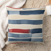 赤白青とベージュの抽象芸術 ストライプ クッション (ブランケット)