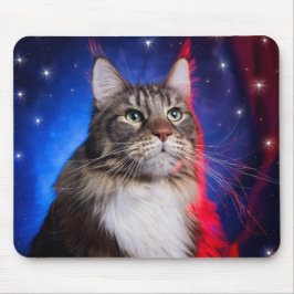 赤白青のオーラと星のメインクーン猫 マウスパッド