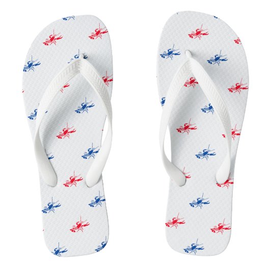 赤白青のカニ模様 愛国的な ビーチサンダル (フットベッド)