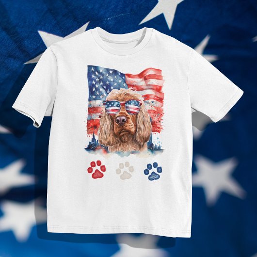 赤白青のコッカースパニエル犬 7月4日 Tシャツ