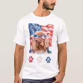 赤白青のコッカースパニエル犬 7月4日 Tシャツ (正面)