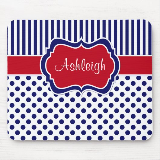 赤白青のストライプのな水玉模様のマウスパッド マウスパッド (正面)