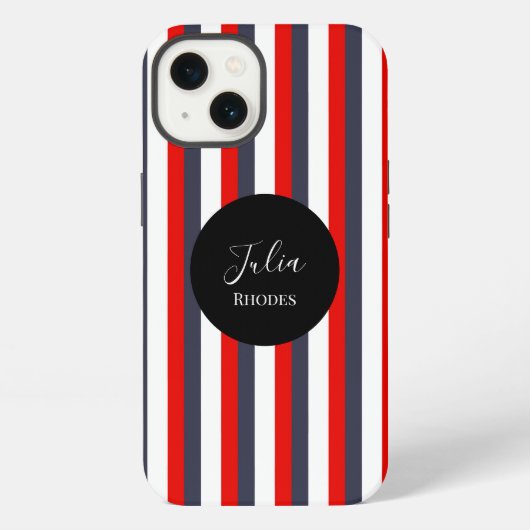 赤白青のストライプ オーダーネーム iPhoneケース (裏面)