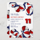 赤白青のバスケットボール 子供 スポーツ 誕生日 招待状 (正面/裏面)