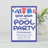 赤白青のバックヤードプールパーティー招待状 招待状 (スタンド正面)