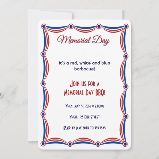 赤白青のバンティング・メモリアルデー 招待状 (正面)