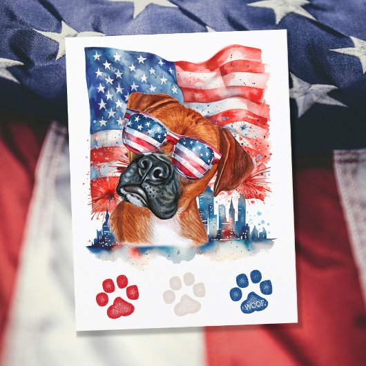 赤白青のボクサードッグ アメリカ独立記念日 シーズンポストカード