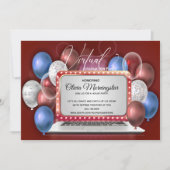 赤白青のラップトップバーチャル卒業パーティー 招待状 (正面)