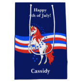 赤白青の愛国心が強いアメリカのユニコーン ミディアムペーパーバッグ (裏面)