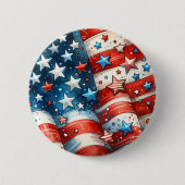 赤白青の愛国心を持つ米国国旗の抽象芸術 缶バッジ (正面)