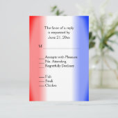 赤白青の招待状の返信はメニュー付き 出欠カード (スタンド正面)