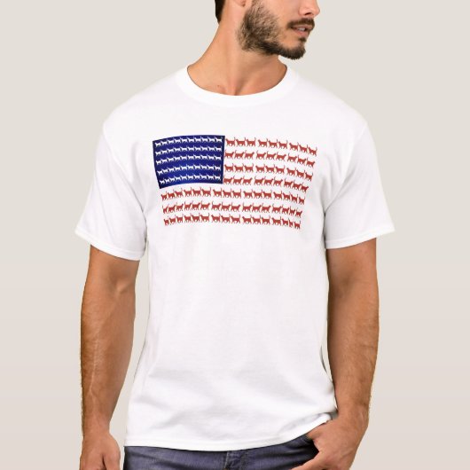 赤白青の旗の猫 愛国男性Tシャツ Tシャツ (正面)