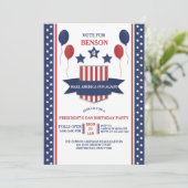 赤白青の星と風船の愛国的な大統領の日招待状 招待状 (スタンド正面)