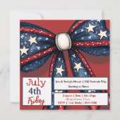赤白青の星付き愛国的なリボン 招待状 (正面)