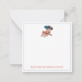 赤白青の星条旗がデザインされたアメリカ独立記念日のビーチチェア ノートカード (正面)