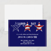 赤白青の星条旗柄の星型 レイバー・デイ 招待状 (正面/裏面)