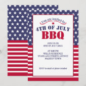 赤白青の星条旗 米国旗 4日7月 BBQ 招待状 (正面/裏面)