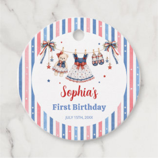 赤白青の服の女の子の誕生日ギフトタグ フェイバータグ