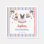 赤白青の服の女の子誕生日ナプキン スタンダードカクテルナプキン (正面)