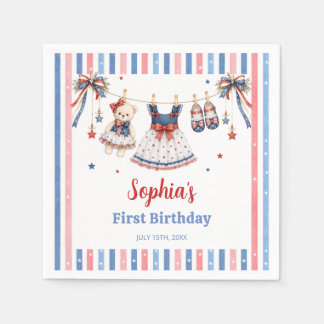 赤白青の服の女の子誕生日ナプキン スタンダードカクテルナプキン