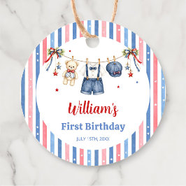 赤白青の服の男の子の誕生日ギフトタグ フェイバータグ