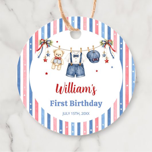 赤白青の服の男の子の誕生日ギフトタグ フェイバータグ
