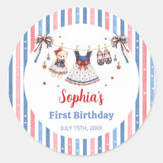 赤白青の服を着た女の子の誕生日ステッカー ラウンドシール