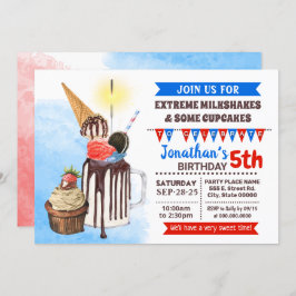 赤白青の極限ミルクシェイクアイスクリーム誕生日 招待状