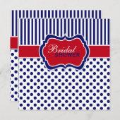 赤白青の水玉模様のストライプのシャワーの招待 招待状 (正面/裏面)