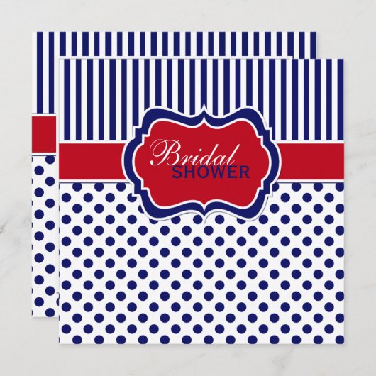 赤白青の水玉模様のストライプのシャワーの招待 招待状 (正面/裏面)