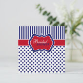 赤白青の水玉模様のストライプのシャワーの招待 招待状 (スタンド正面)