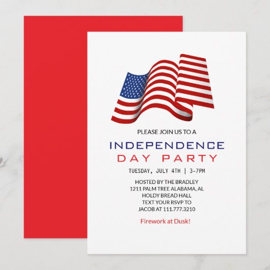 赤白青の独立記念日 招待状 (正面/裏面)