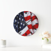 赤白青の米国旗のカスタマイズ写真 ラージ壁時計 (ホーム)